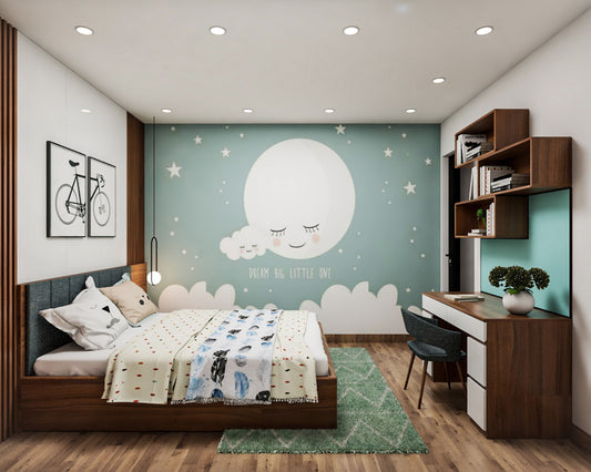 BHS Interio Modern KIds Bedroom Wall Paneling With Night-Themed Wallpaper