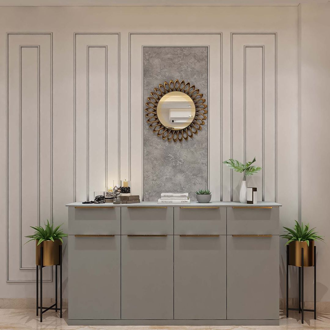 BHS Interio Modern Foyer Wall Paneling With Wallpaper & Wall Trims