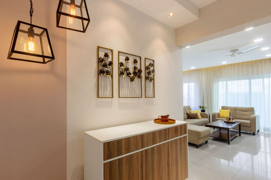 BHS Interio Modern Foyer Wall Paneling With Wallpaper & Wall Arts