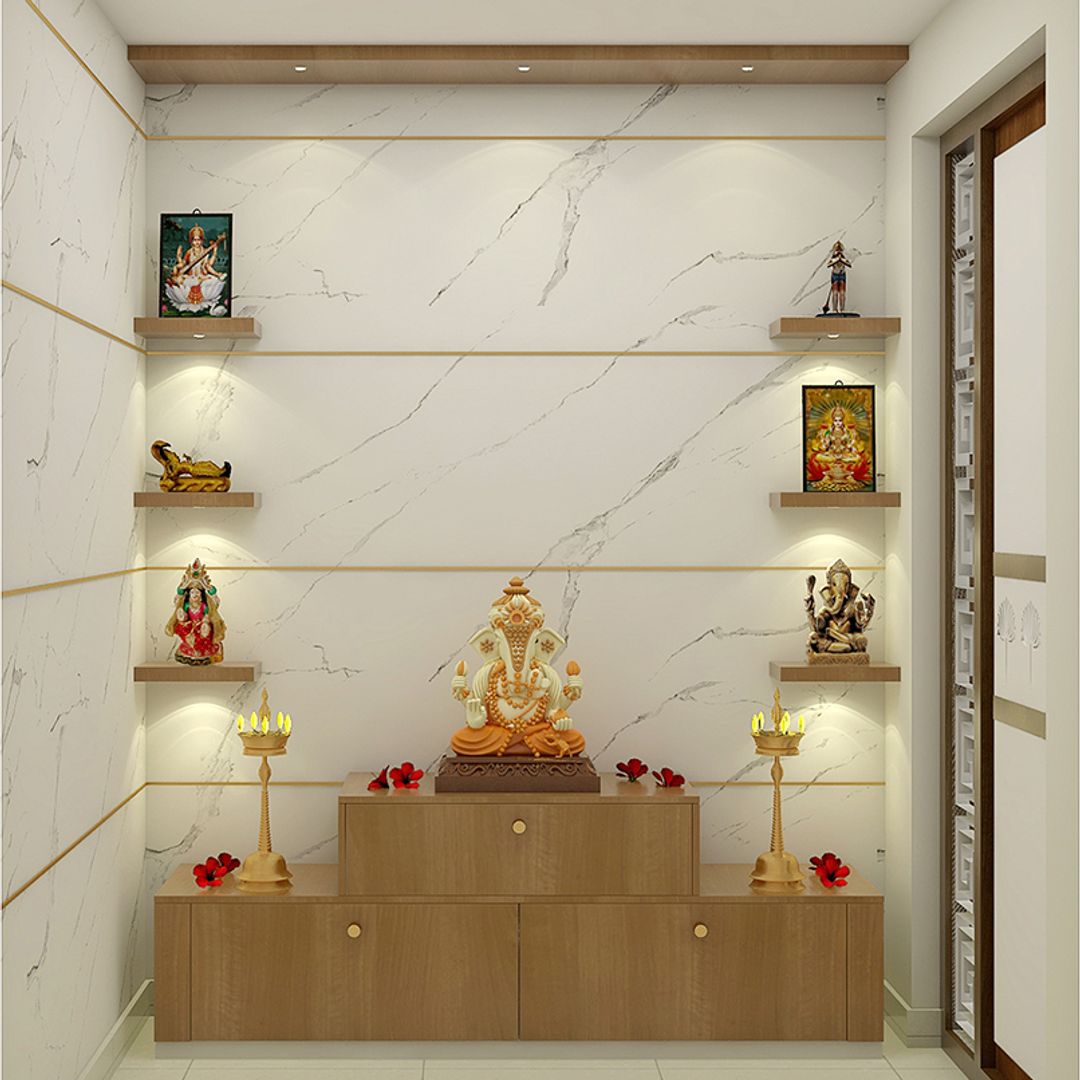 BHS Interio Contemporary Mandir Wall Paneling With Laminate