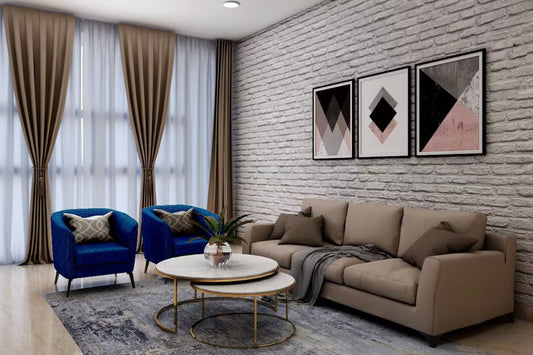 BHS Interio Contemporary Living Room Wall Paneling with Wallpaper & Wall Arts