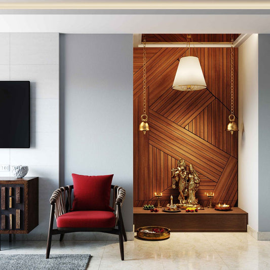 BHS Interio Traditional Mandir Wall Paneling With Laminate & Pvc Hard Panel