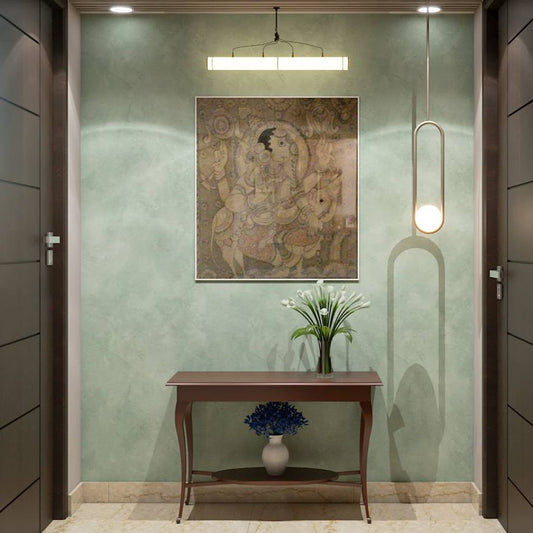 BHS Interio Modern Foyer Wall Paneling With Wallpaper & Wall Arts