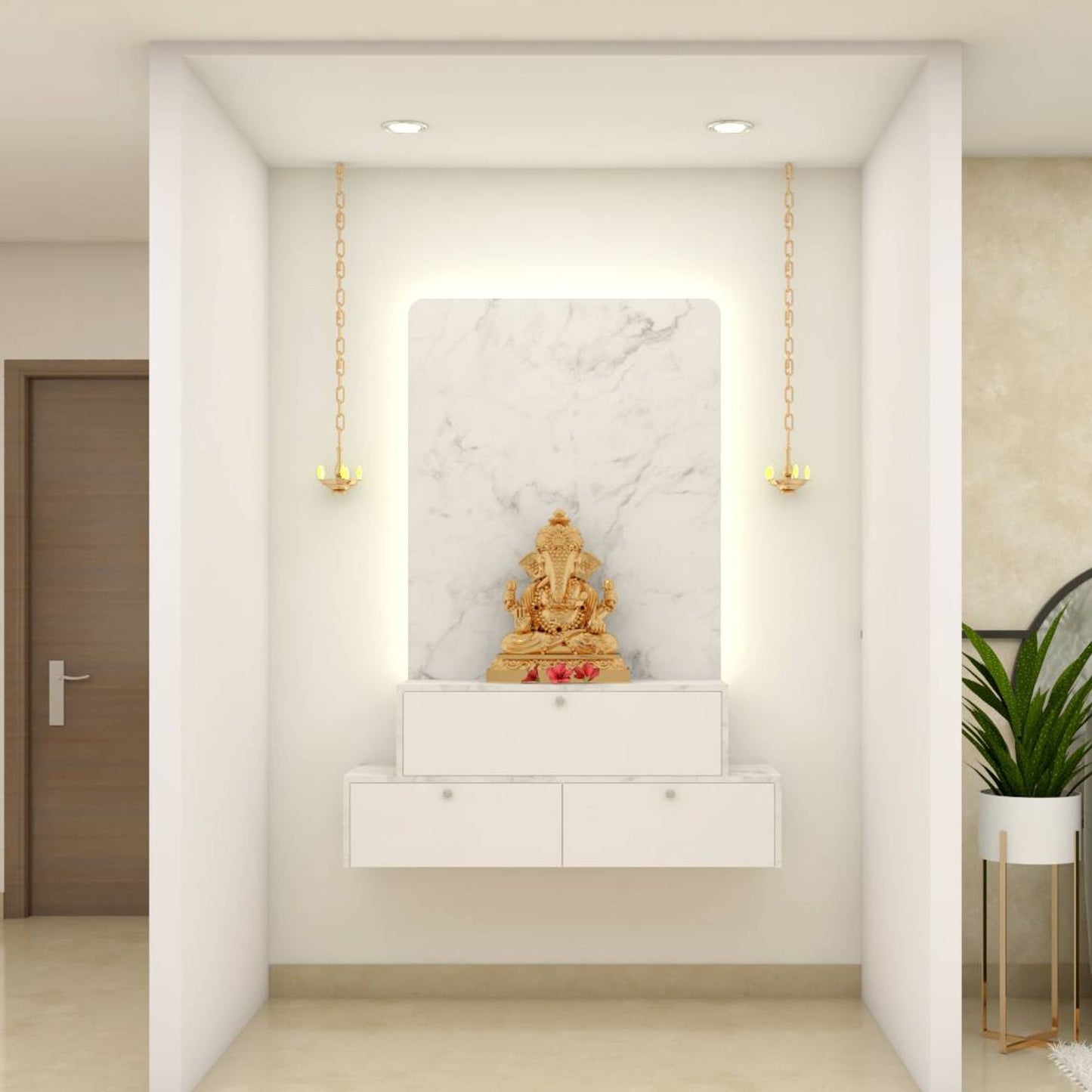 BHS Interio Modern Mandir Wall Paneling With Louvers