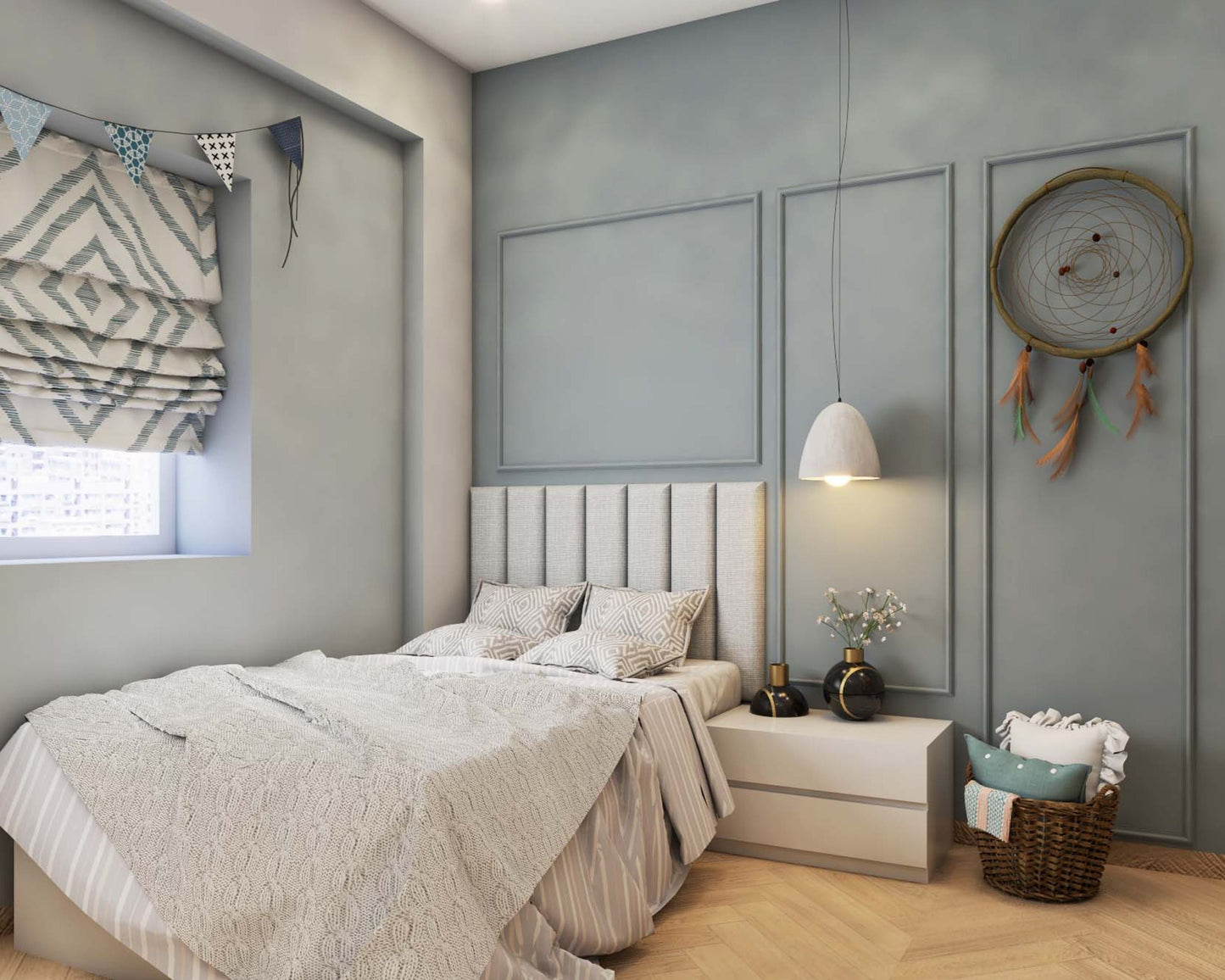 BHS Interio Modern Minimal Spacious Kids Bedroom Wall Paneling With Wall Trims