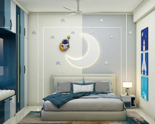 BHS Interio Modern Kids Bedroom Wall Paneling With Wall paint And Back Lighting