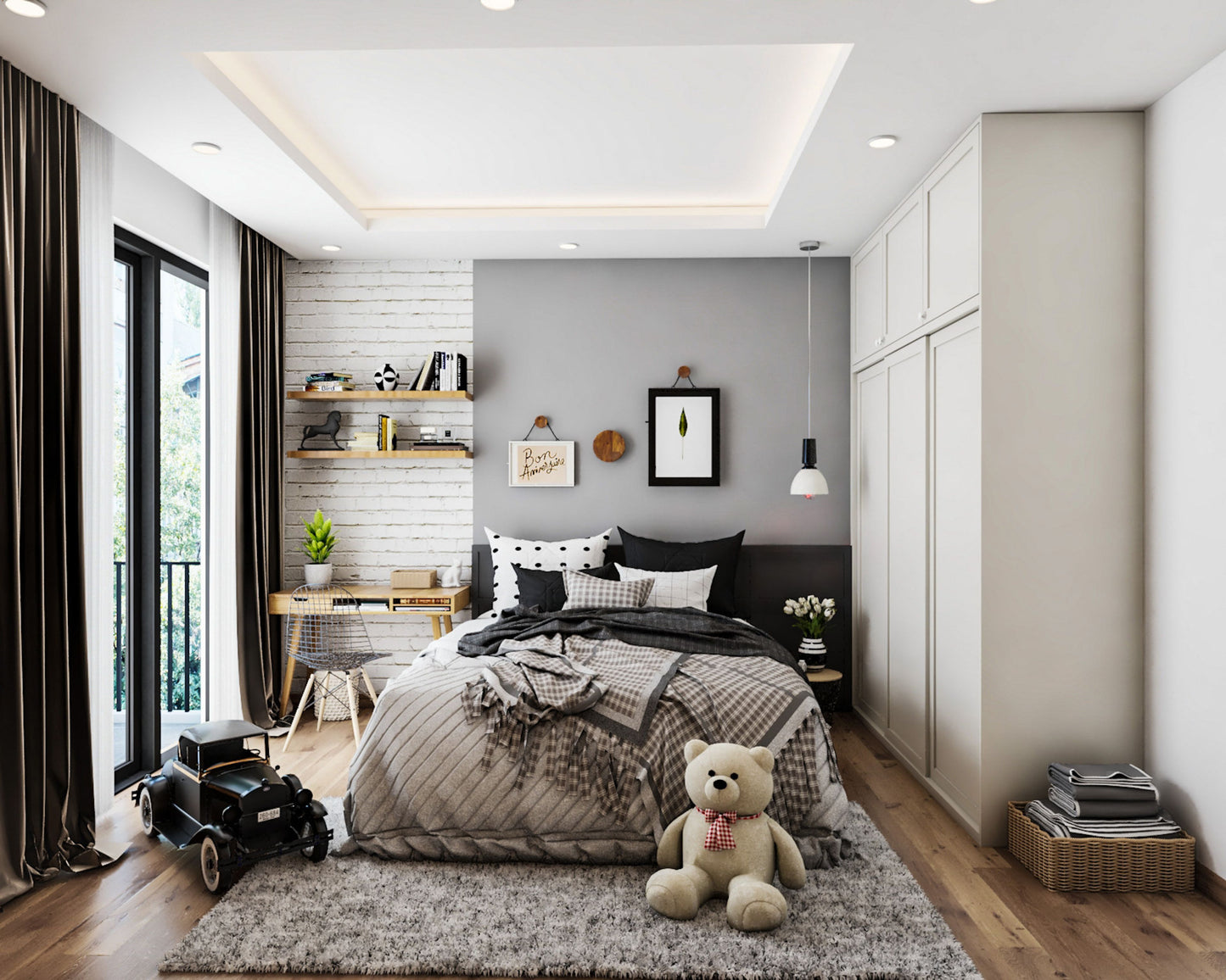 BHS Interio Modern Boys Kids Bedroom Wall Paneling With Hard Panels And Wall Arts