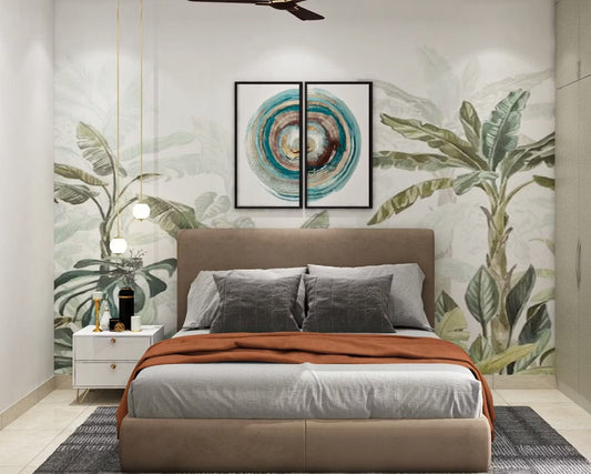 BHS Interio Tropical Modern Master Bedroom Wall Paneling with Wallpaper & Wall art