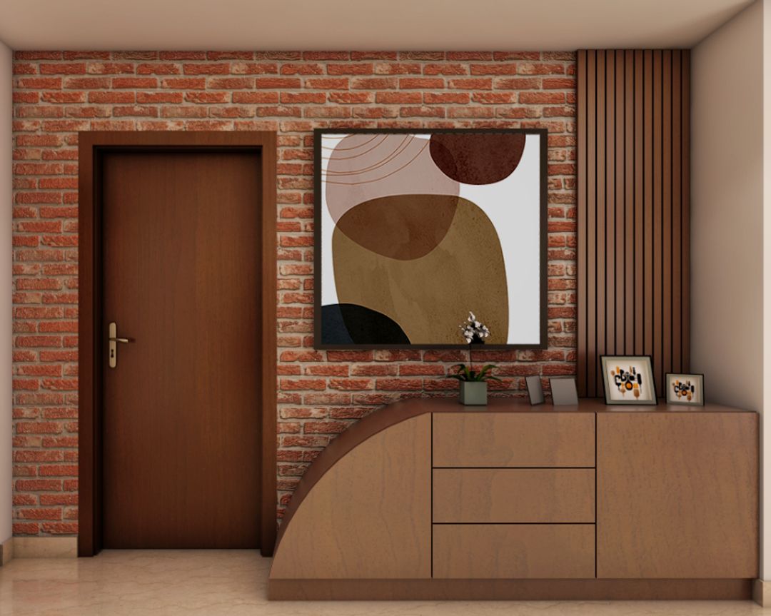BHS Interio Modern Foyer Wall Paneling With Louvers & Wallpaper