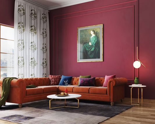BHS Interio Contemporary Red Wine Living Room Wall Paneling with Wall Trims & Wall Arts