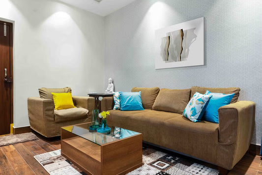 BHS Interio Modern Living Room Wall Paneling with Wallpaper & Wall Arts