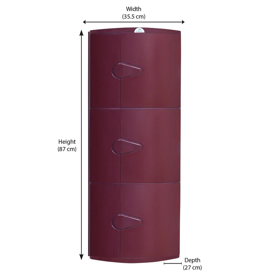 Nilkamal 3 Door Plastic Storage Corner Cabinet (Maroon)