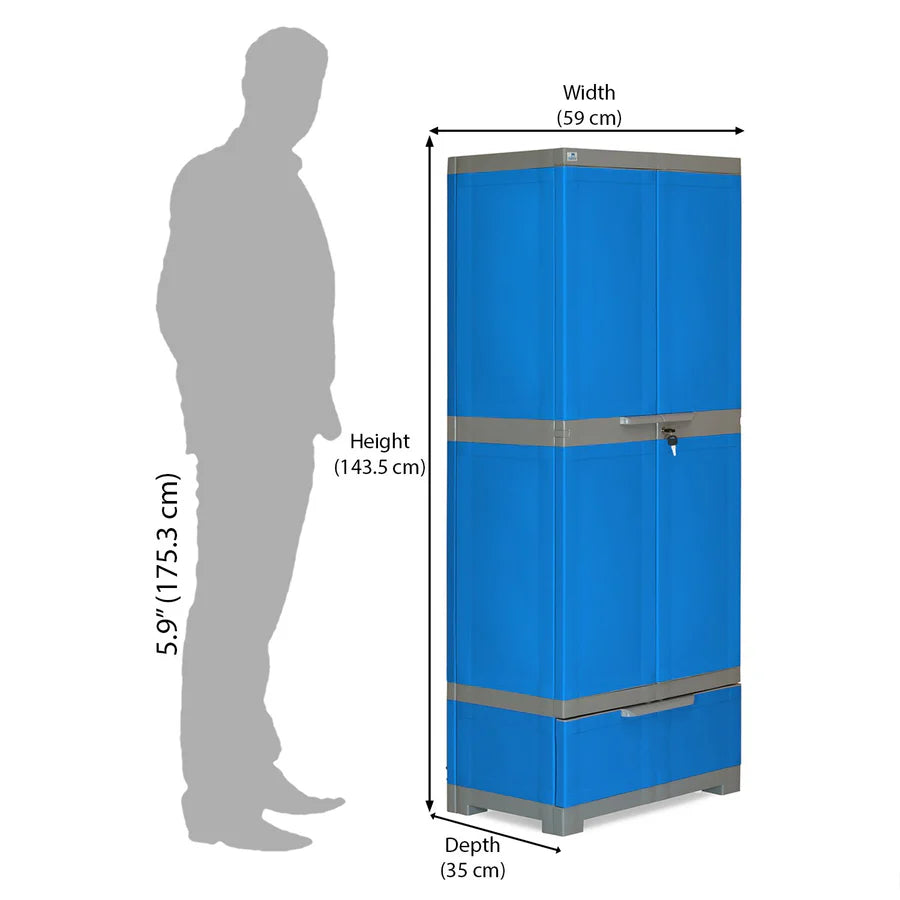 Nilkamal Freedom FMDR 1B Plastic Storage Cabinet with 1 Drawer (Blue and grey)