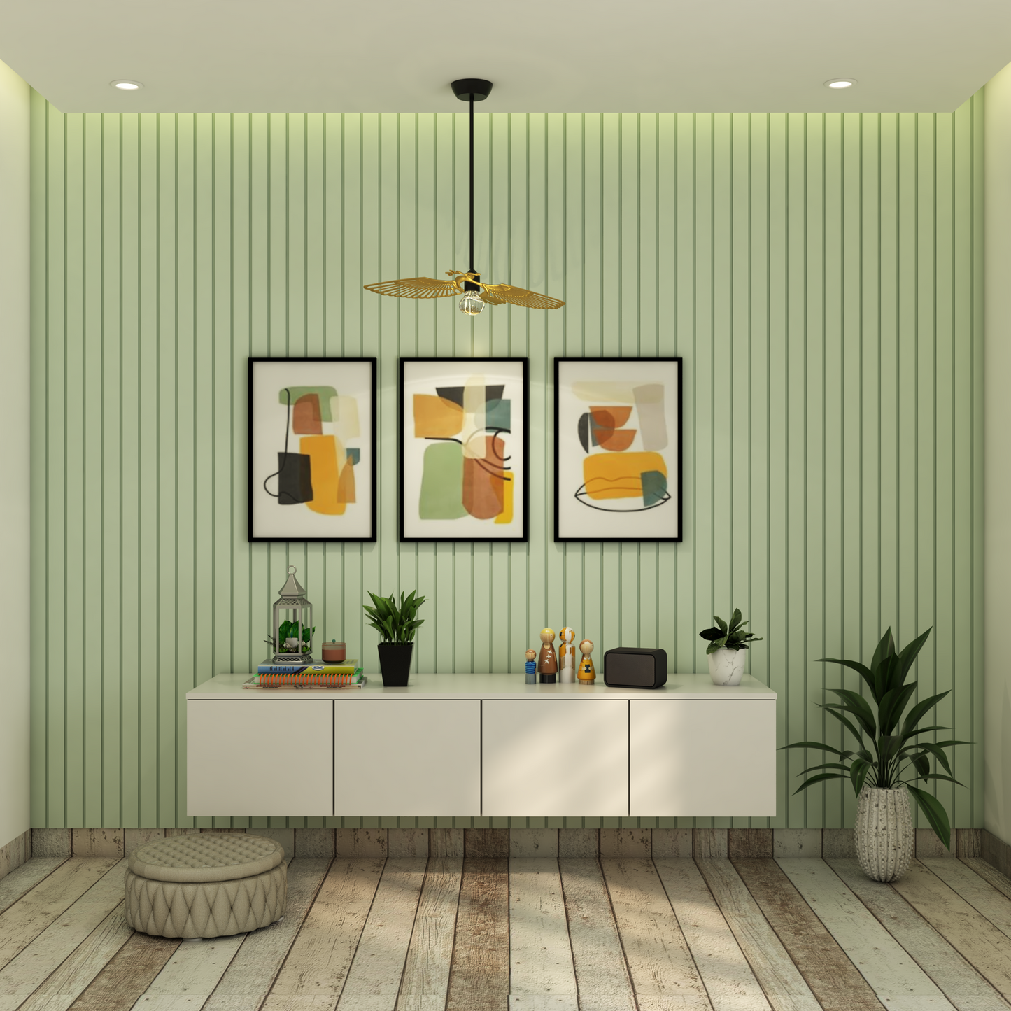 BHS Interio Contemporary Foyer Wall Paneling With Louvers & Wall Arts