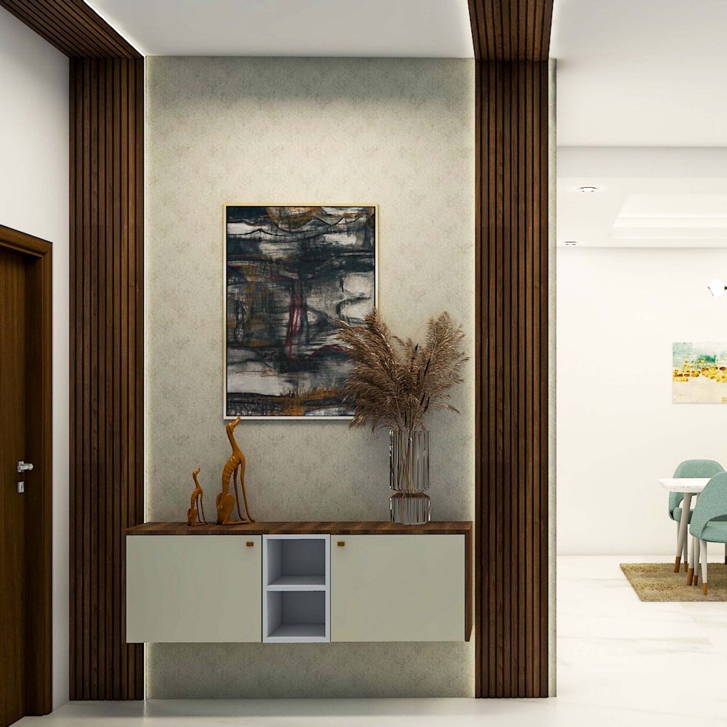 BHS Interio Contemporary Foyer Wall Paneling With Wallpaper & Louvers
