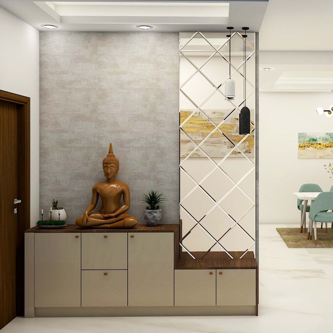 BHS Interio Classic Foyer Wall Paneling With Wallpaper & Mosaic Mirror