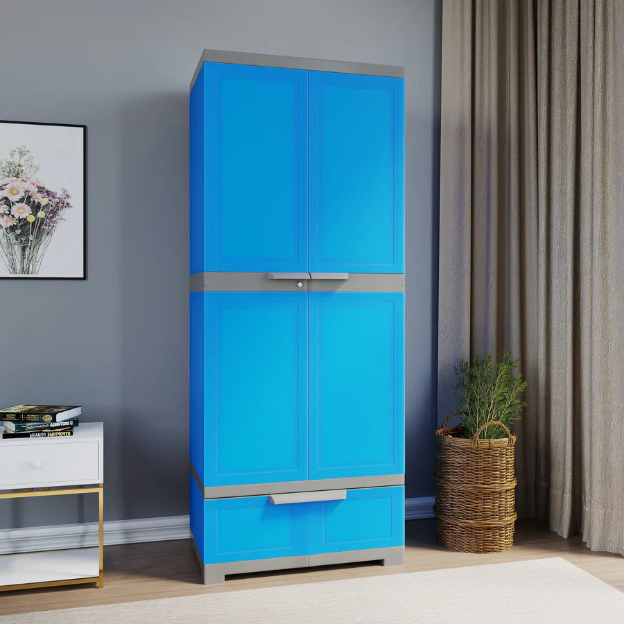 Nilkamal Freedom FMDR 1B Plastic Storage Cabinet with 1 Drawer (Blue and grey)