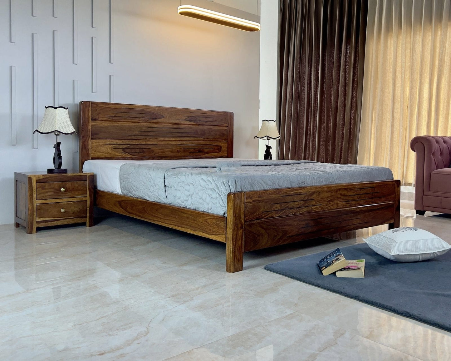 Sheesham Wood Bed in Storage & Drawer - Wooden Bed Without Storage Design - King Size