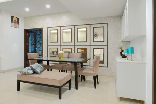 BHS Interio Contemporary Dining Room Wall Paneling with Wall Trims & Wallpaper