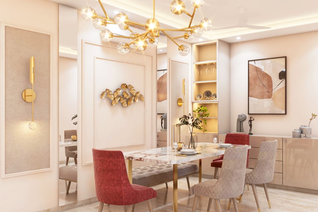 BHS Interio Modern Dining Room Wall Paneling with Wall Trims & Wallpaper