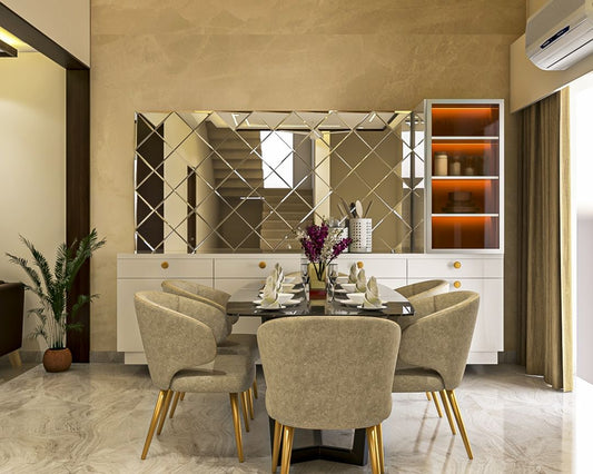 BHS interio Contemporary Dining Room Wall Paneling with Wallpaper & Mosaic Mirror