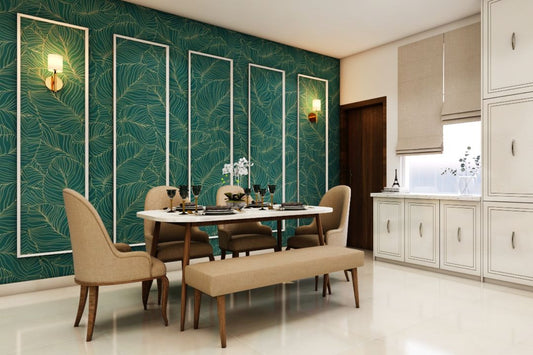 BHS Interio Contemporary Dining Room Wall Paneling with Wall Trims & Wallpaper