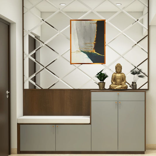 BHS Interio Modern Foyer Wall Paneling With Mosaic Mirror & Laminate
