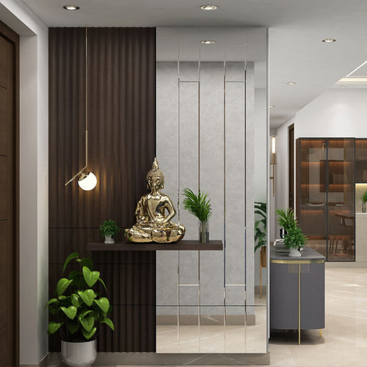 BHS Interio Modern Foyer Wall Paneling with Louvers & Mosaic Mirror