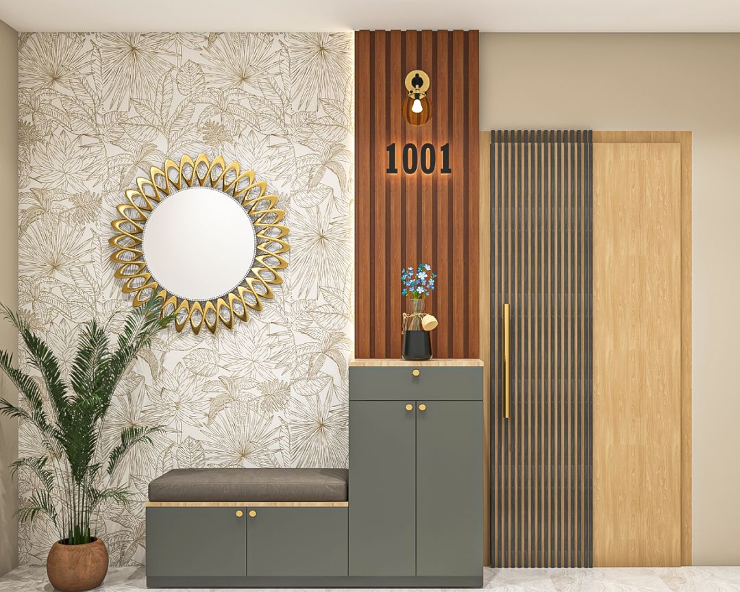 BHS Interio Contemporary Foyer Wall Paneling With Wallpaper & Louvers