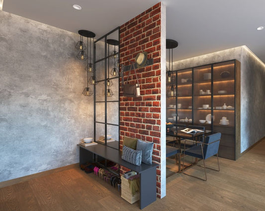 BHS Interio Industrial Foyer Wall Paneling With Wallpaper