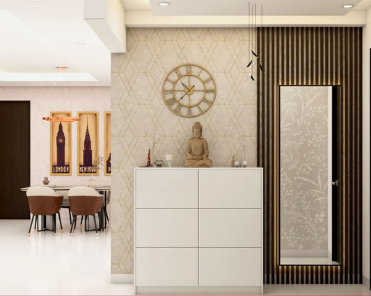 BHS Interio Modern Foyer Wall Paneling With Wallpaper & Louvers
