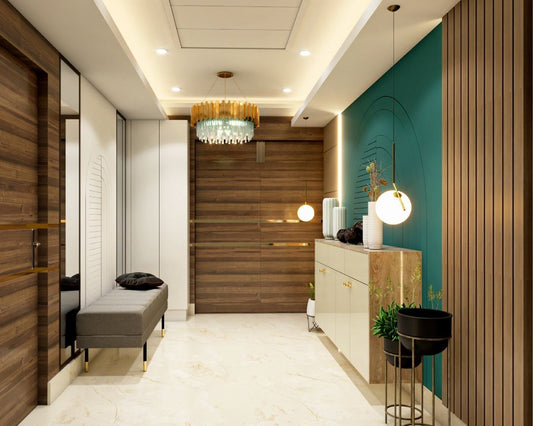 BHS Interio Contemporary Foyer Wall Paneling With Wallpaper & Louvers