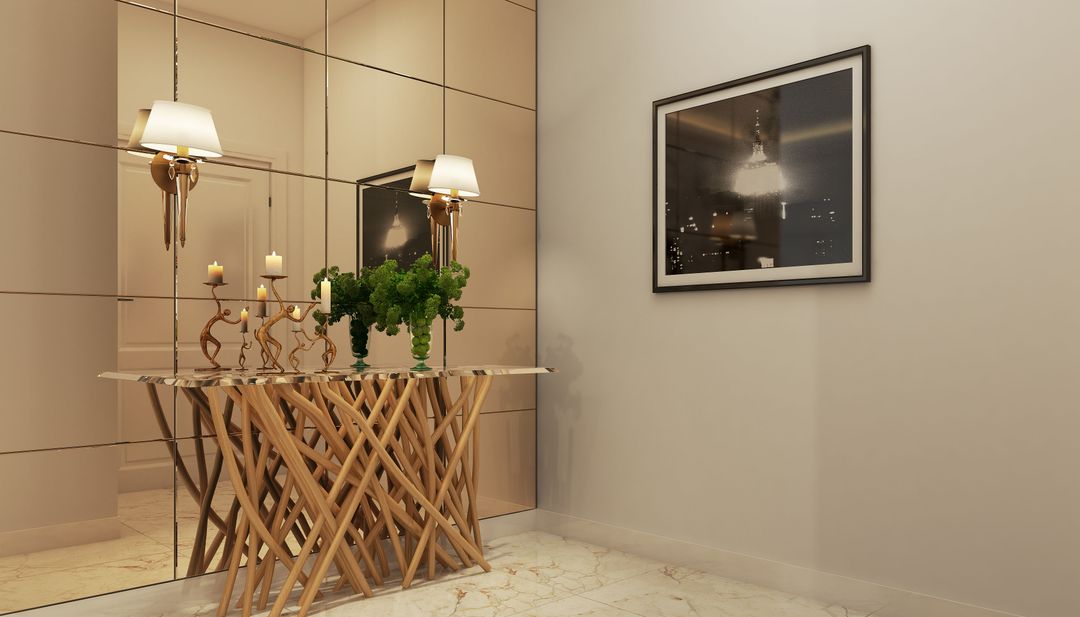 BHS Interio Modern Foyer Wall Paneling With Wall Arts & Acrylic Mirror