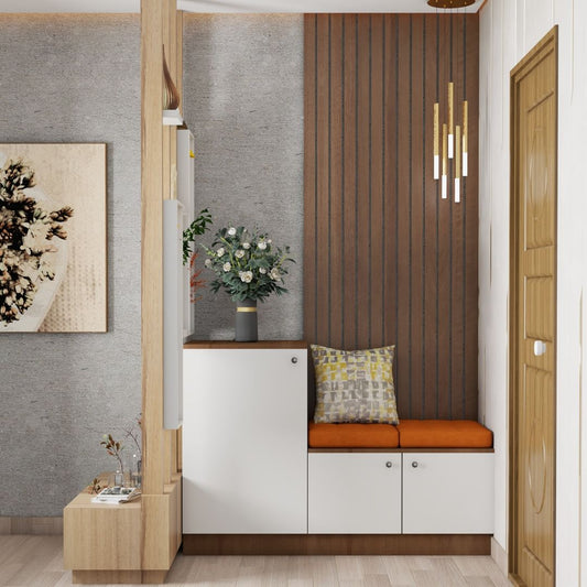 BHS Interio Modern Foyer Wall Paneling With Wallpaper & Louvers
