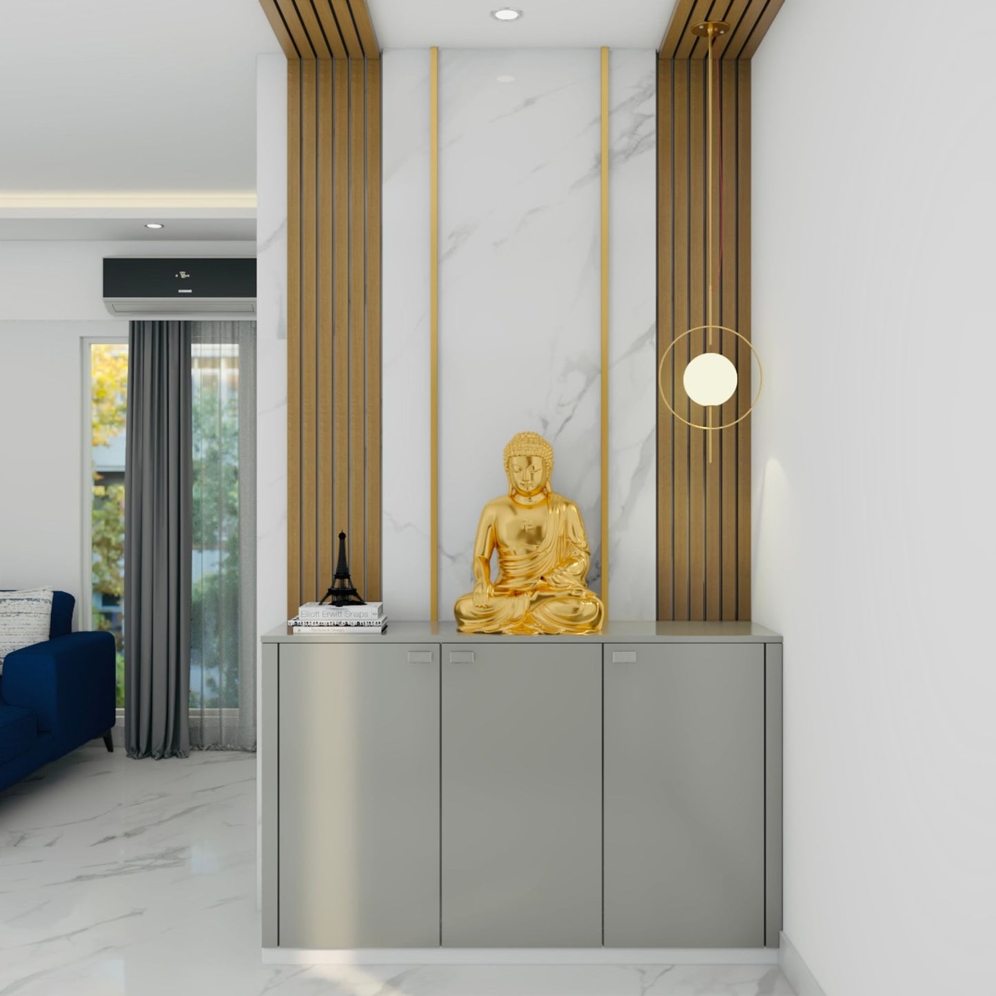 BHS Interio Modern Foyer Wall Paneling With Laminate & Louvers