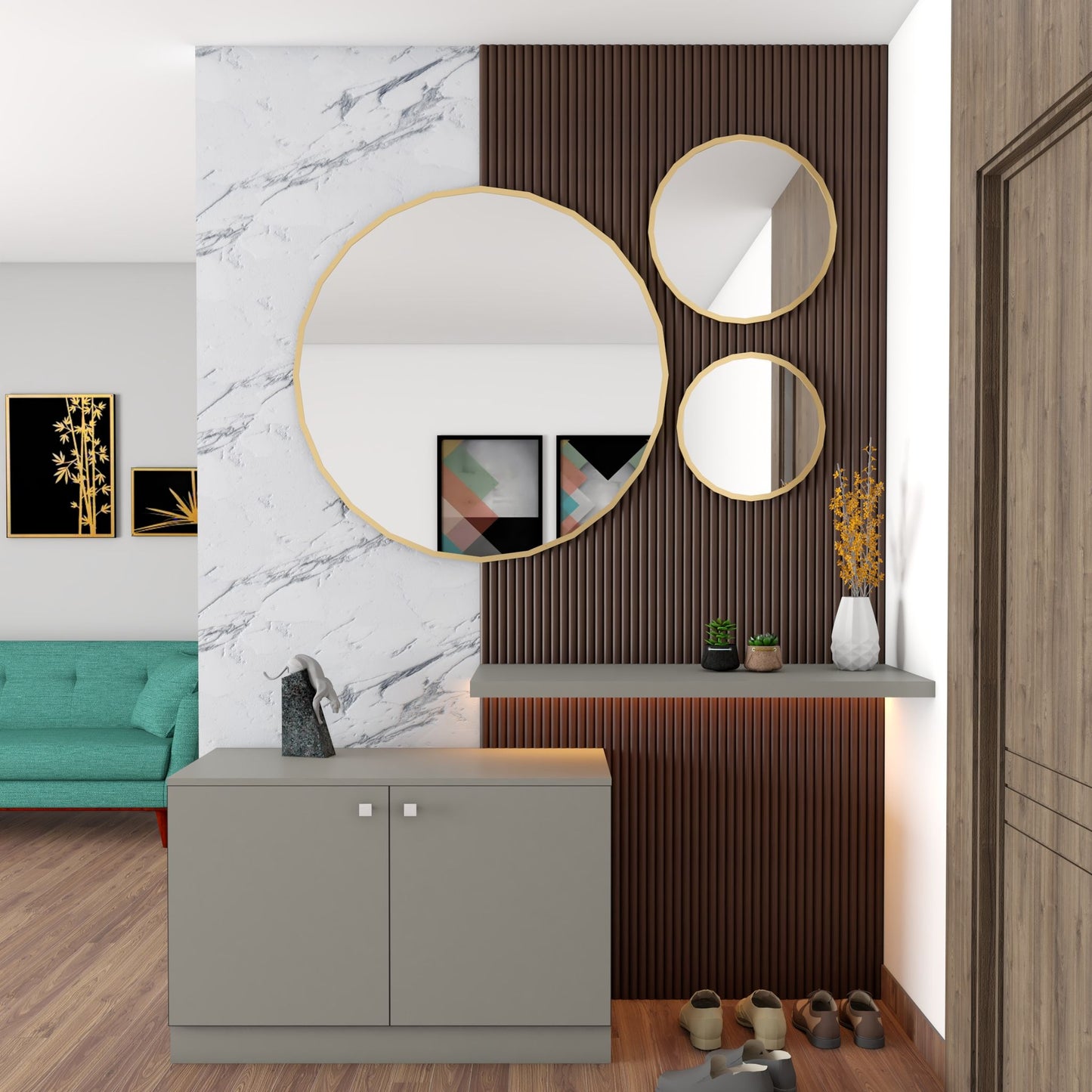 BHS Interio Contemporary Foyer Wall Paneling With Louvers & Laminate