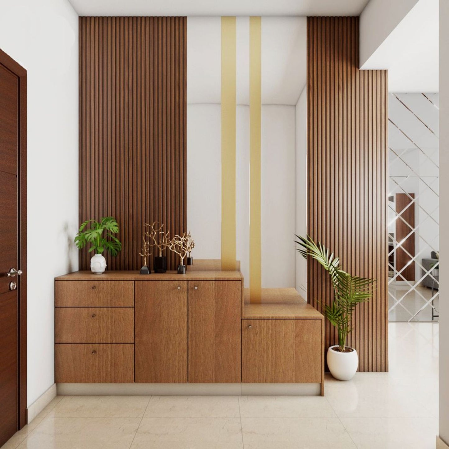 BHS Interio Contemporary Foyer Wall Paneling With Louvers & Acrylic Mirror