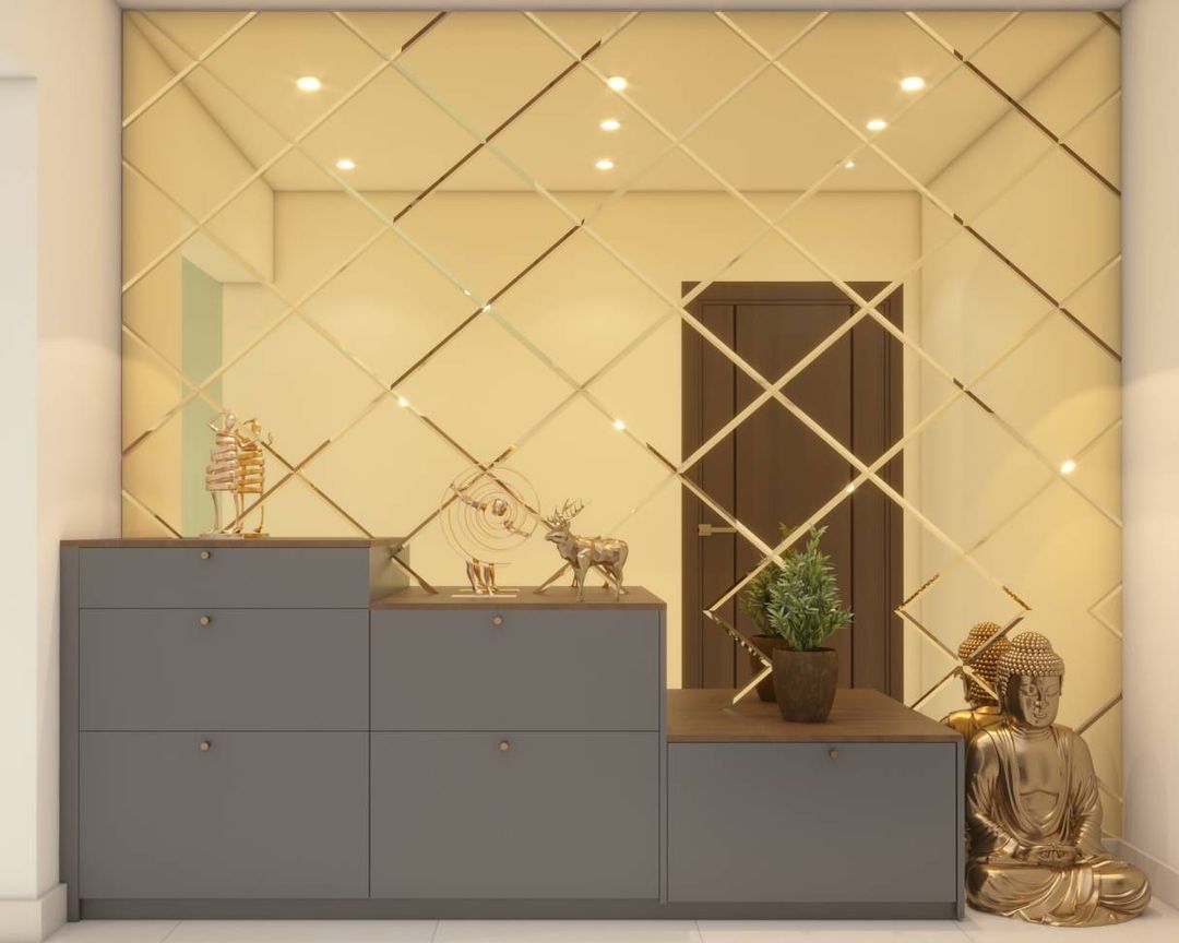 BHS Interio Modern Foyer Wall Paneling With Mosaic Mirror