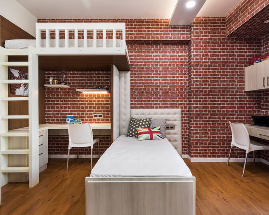 BHS Interio Modern Kids Bedroom Wall Paneling With Bricks Textured Wallpaper