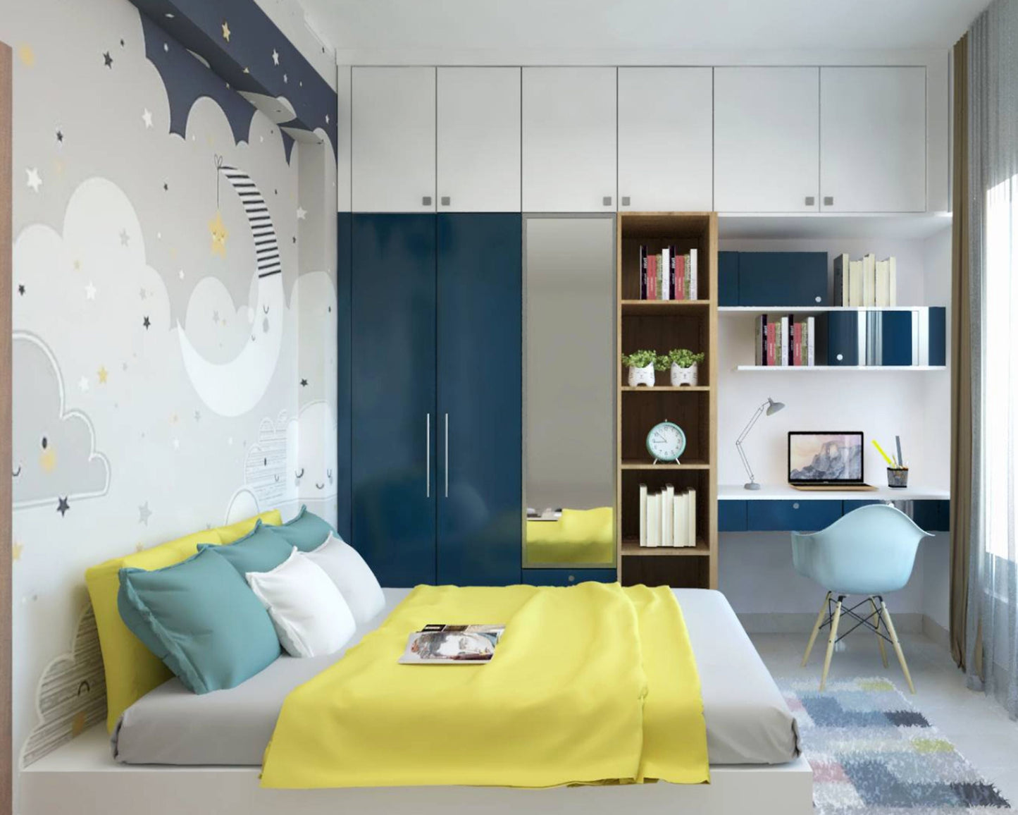 BHS Interio Modern Kids Bedroom Wall Paneling With Customized Wallpaper