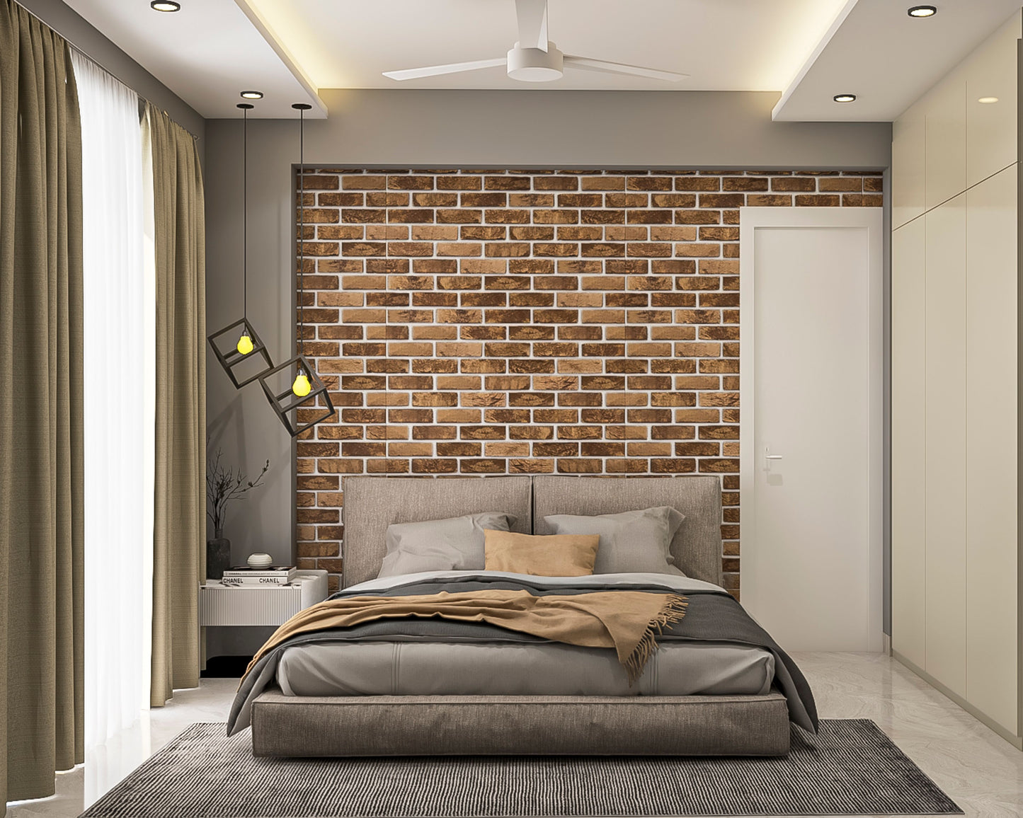 BHS Interio Modern Kids Bedroom Wall Paneling With Brics Textured Wallpaper