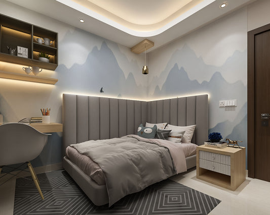 BHS Interio Contemporary Kids Bedroom Wall Paneling With Patterned Wallpaper
