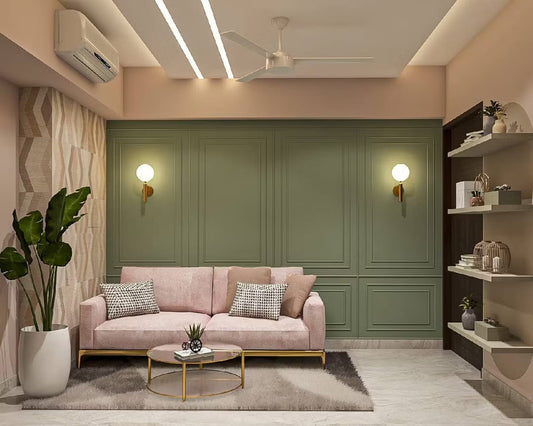 BHS Interio Contemporary Living Room Wall Paneling with Wall Trims & Wallpaper