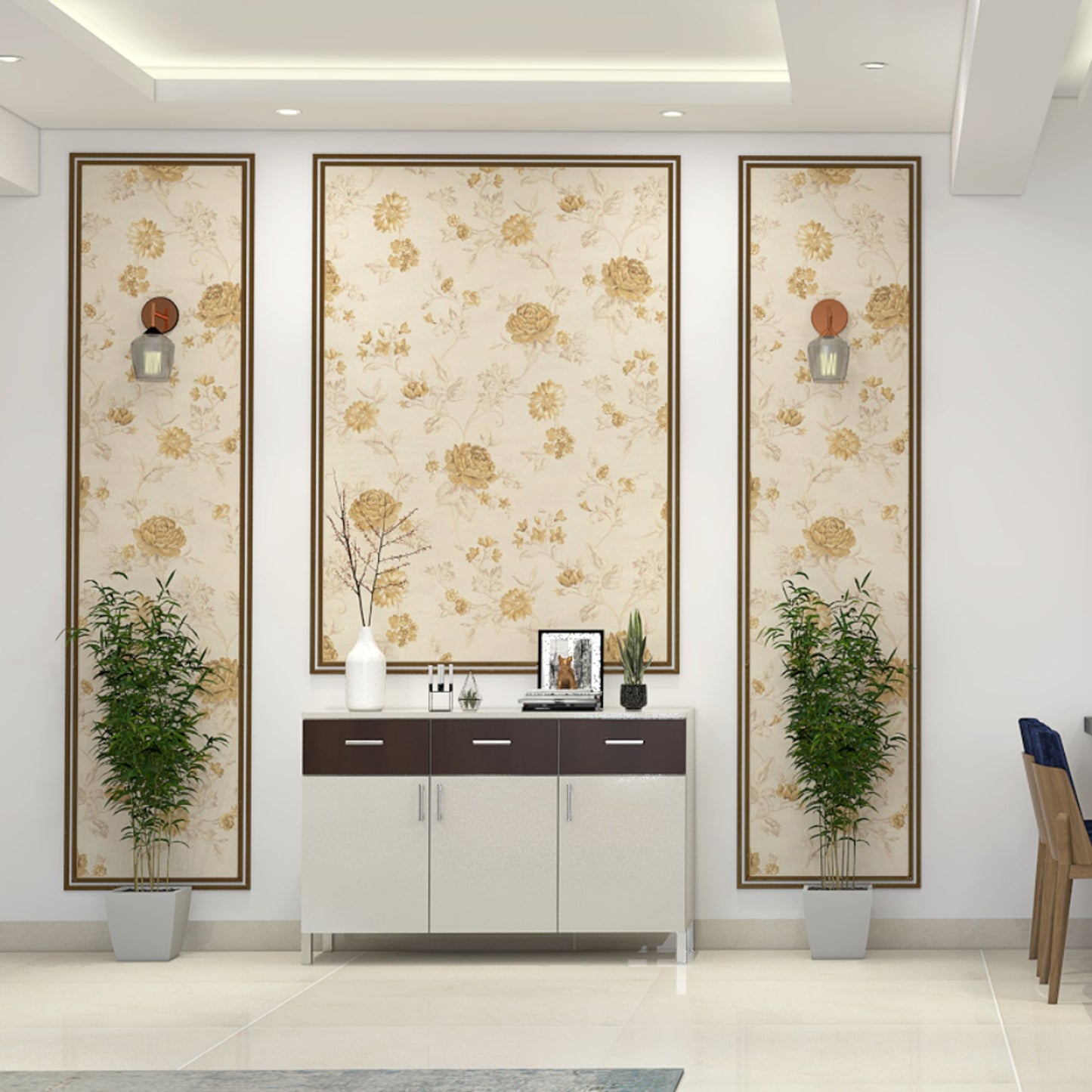 BHS Interio Contemporary Foyer Wall Paneling With Wall Trims & Wallpaper