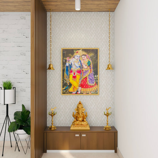 BHS Interio contemporary Mandir Wall Paneling With Wallpaper