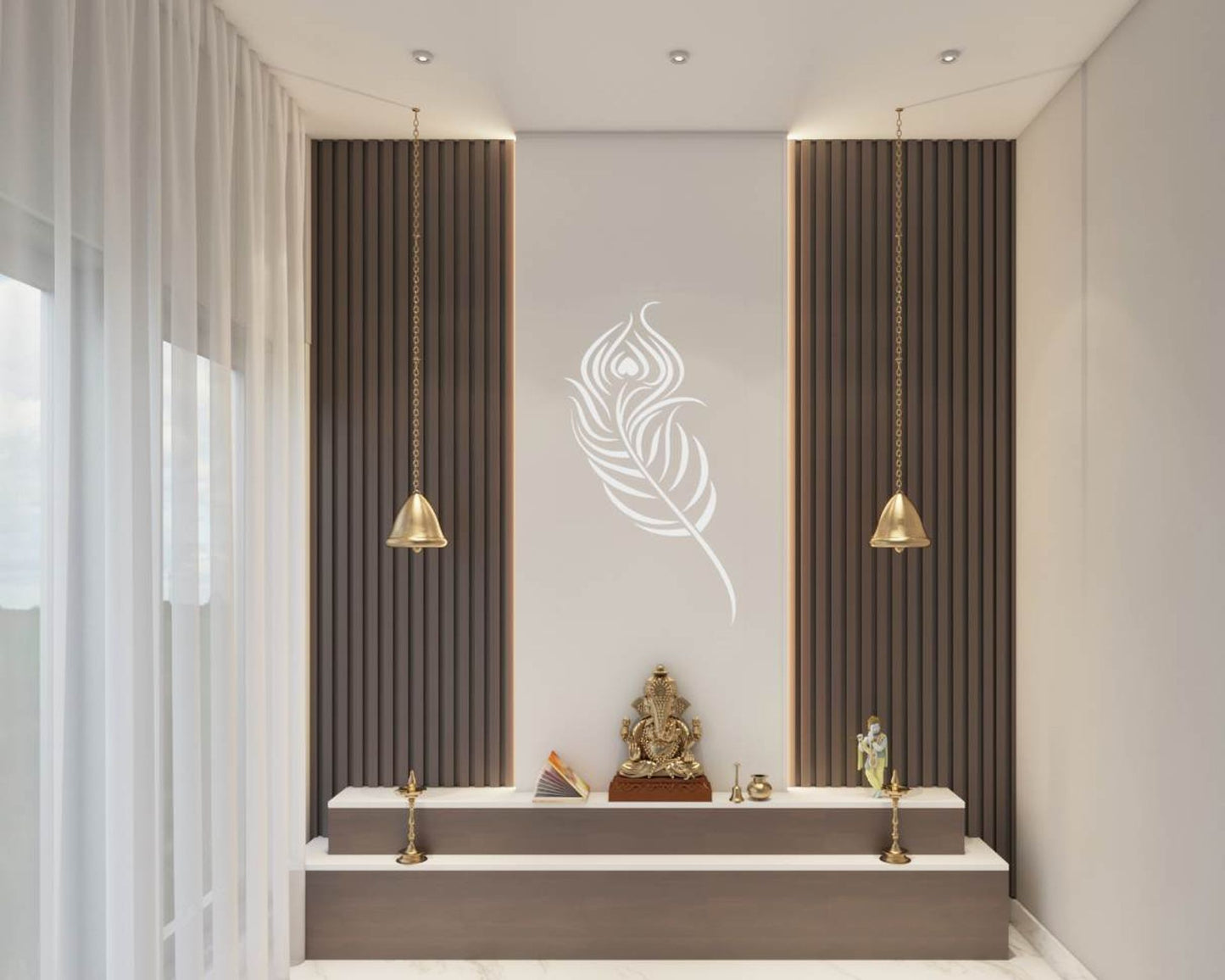 BHS Interio Contemporary Mandir Wall Paneling With Louvers