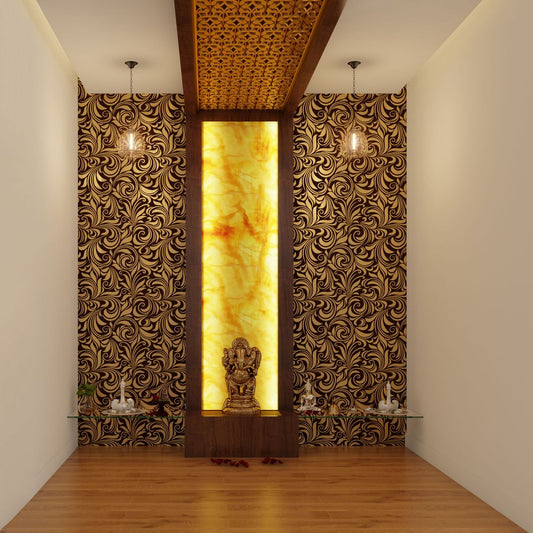 BHS Interio Classic Mandir Wall Paneling With Laminate & Wallpaper