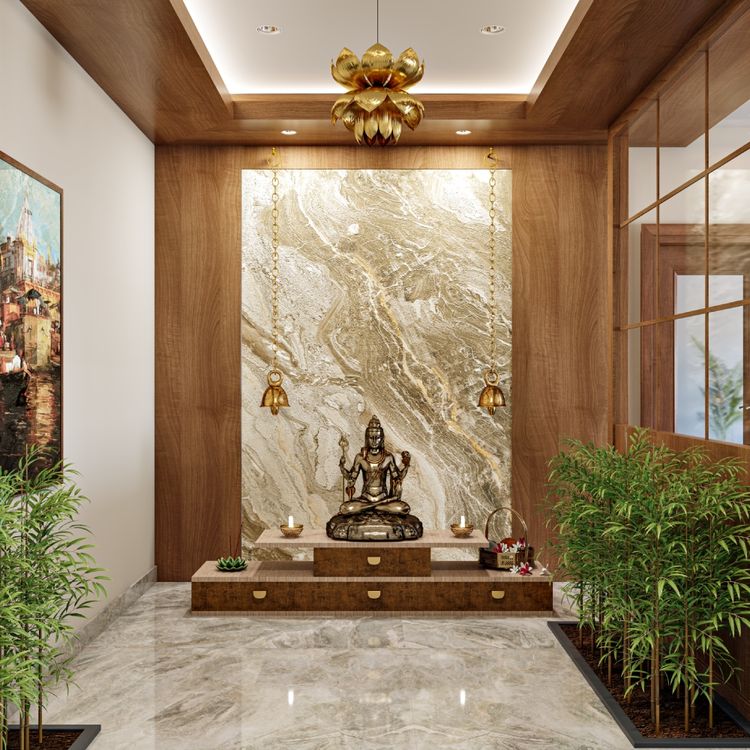 BHS Interio Contemporary Mandir Wall Paneling With Laminate