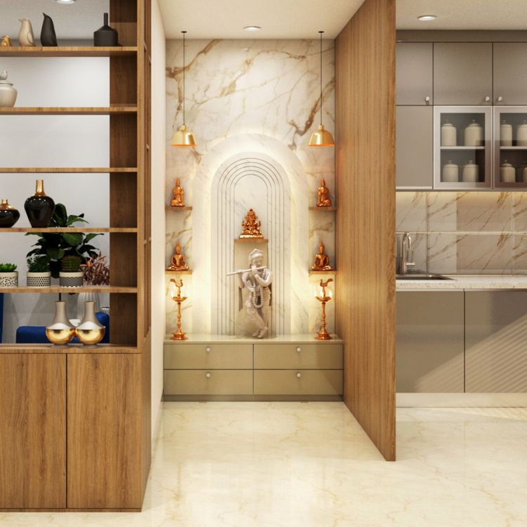 BHS Interio Modern Mandir Wall Paneling With Laminate