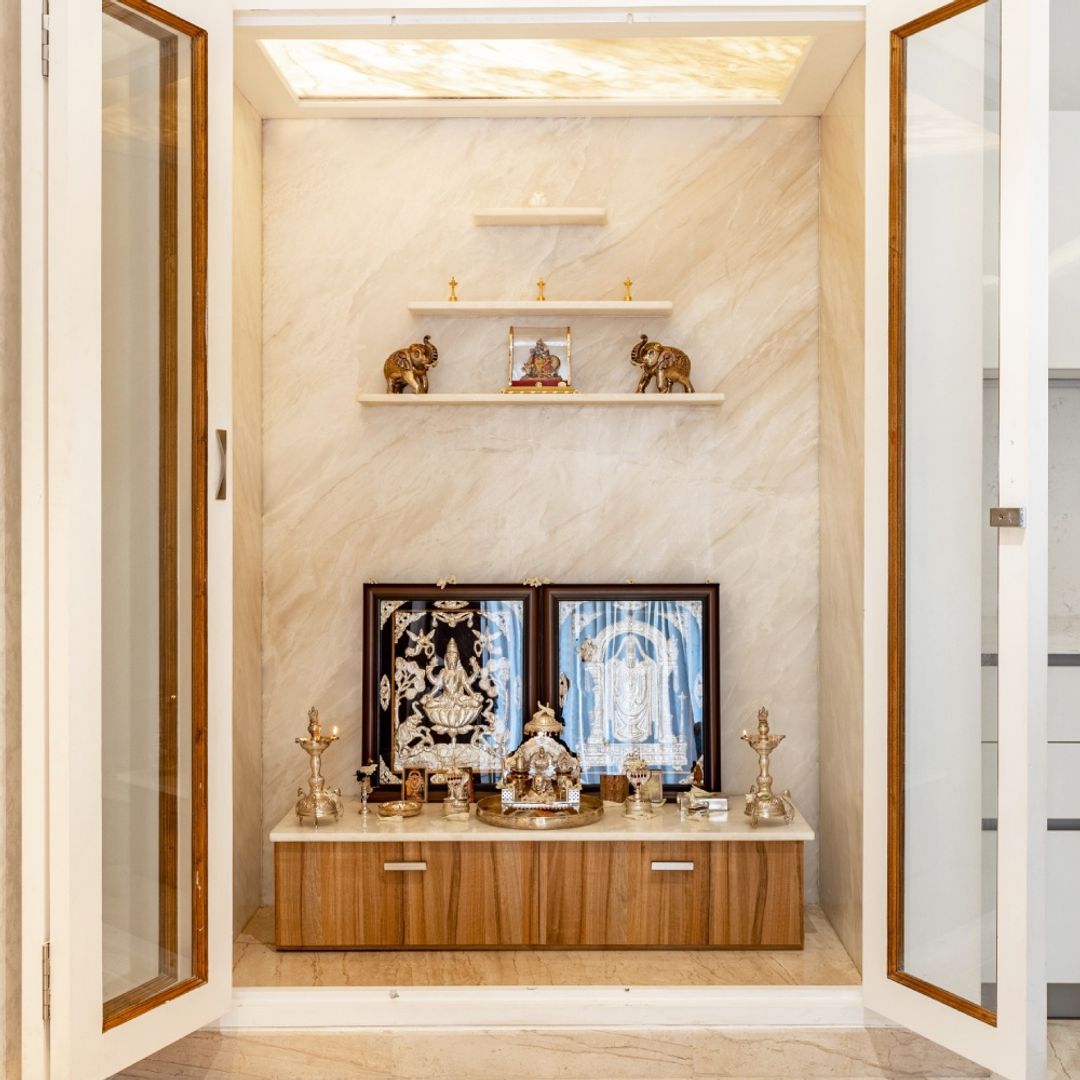 BHS Interio contemporary Mandir Wall Paneling With Laminate